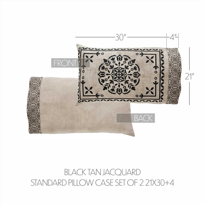 Custom House Black Tan Jacquard Standard Pillow Case Set of 2 21x30+4 Thumbnail