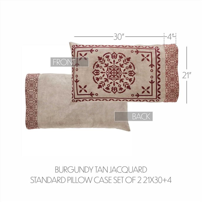 Custom House Burgundy Tan Jacquard Standard Pillow Case Set of 2 21x30+4 Thumbnail