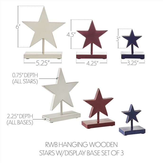 RWB Hanging Wooden Stars w/ Display Base Set of 3 Thumbnail