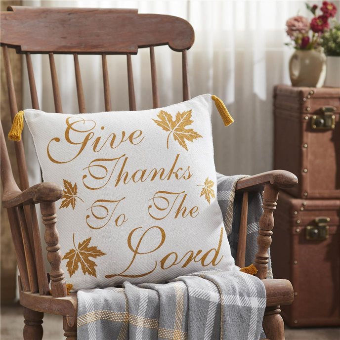 Harvest Blessings Give Thanks to the Lord Woven Pillow 18x18 Thumbnail