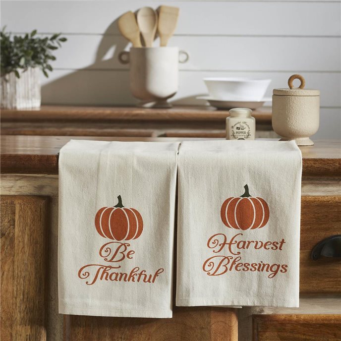 Harvest Blessings Pumpkin Tea Towel Set of 2 19x28 Thumbnail