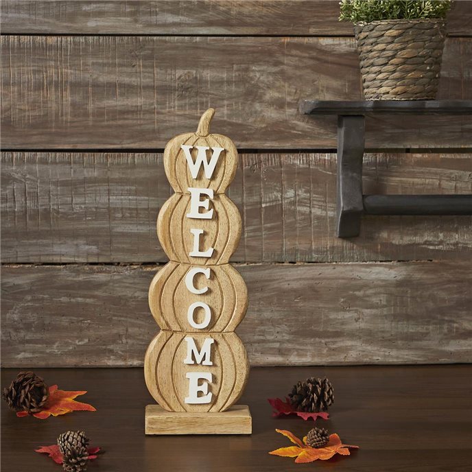 Pumpkin Stack Welcome Wooden Sign Medium 16.5x5.5x2.5 Thumbnail