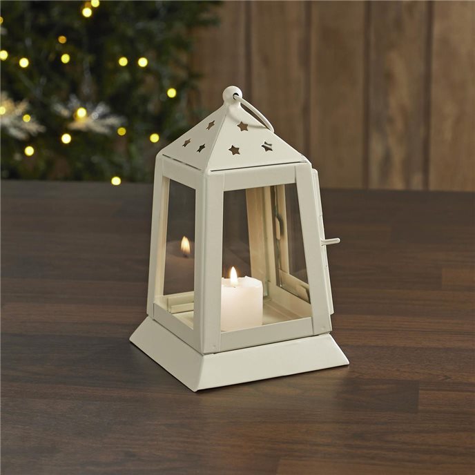 Metal Lantern Antique White Tealight Holder 7x4.5x4.5 Thumbnail