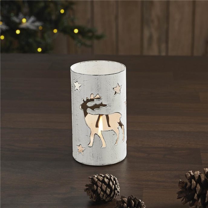 Winter Walk Distressed White Metal Candle Holder 4.25x2.75x2.75 Thumbnail