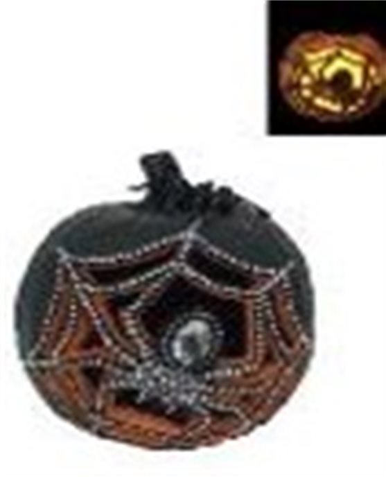 LED Lighted Halloween Pumpkin with Spider Cut Out 7.5"H Thumbnail