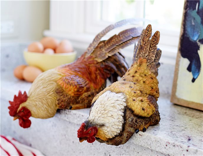 Hen and Rooster Shelf Sitter with Metal Accents (Set of 2) Thumbnail