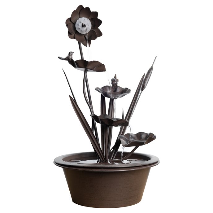 Brushed Metal Floral Fountain with Bird Accents 24"H Thumbnail