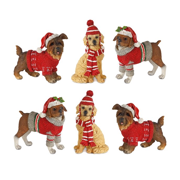 Winter Dog Figurine with Hat and Sweater Accent (Set of 6) Thumbnail