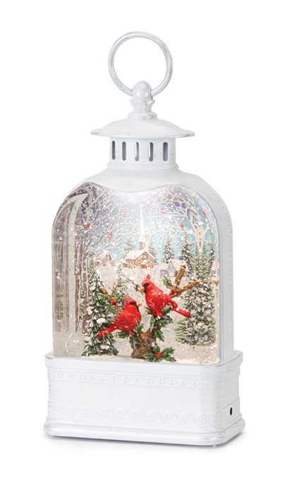 LED Snow Globe Lantern with Cardinal Forest Scene 10.5"H Thumbnail