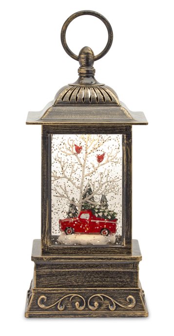 LED Snow Globe Lantern with Truck and Forest Scene 10.25"H Thumbnail