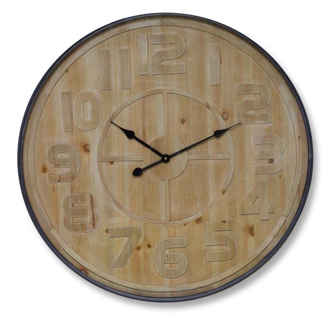 Natural Wooden Wall Clock with Metal Frame 31.5"D Thumbnail