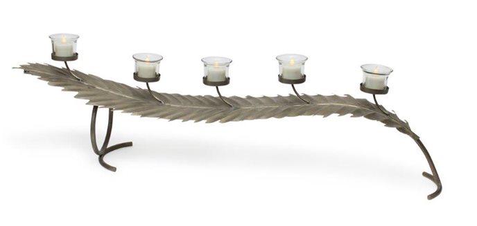Gold Metal Leaf Candle Holder Centerpiece 34"L Thumbnail