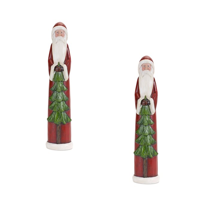Stone Santa Figurine with Pine Tree (Set of 2) Thumbnail