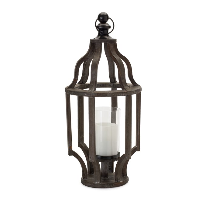 Open Wood Lantern with Glass Hurricane Thumbnail