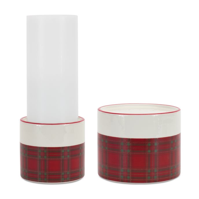 Winter Plaid Ceramic Candle Holder (Set of 2) Thumbnail