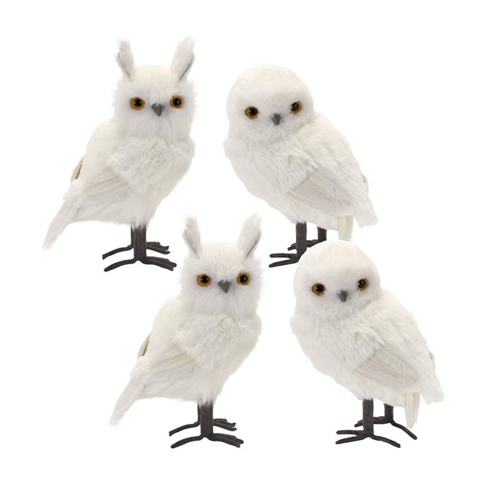 White Winter Owl Foam Decoration (Set of 4) Thumbnail