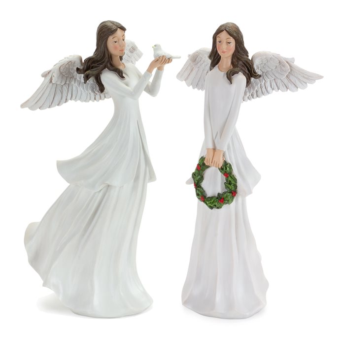 Winter Angel Figurine with Bird and Wreath Accent (Set of 2) Thumbnail