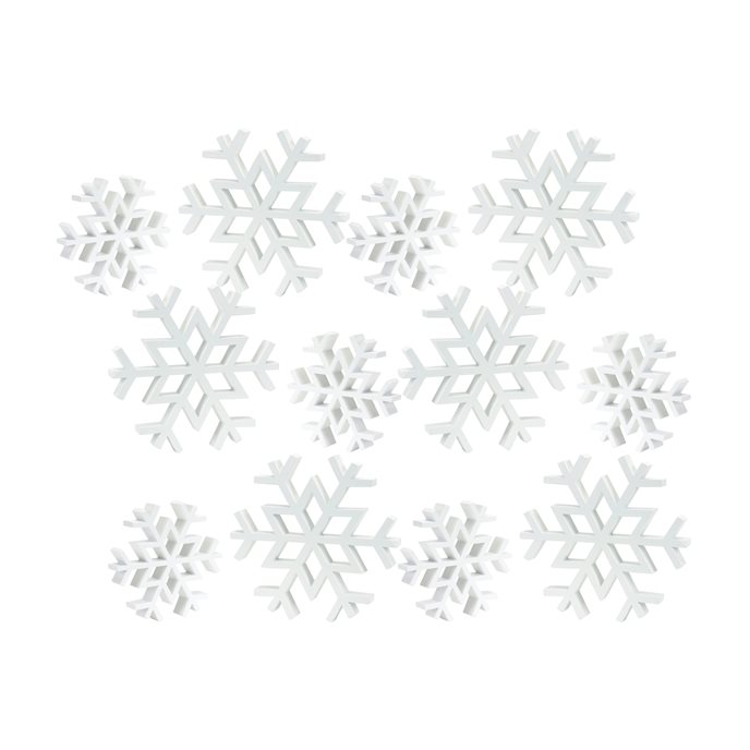 Traditional White Wood Cut Out Snowflake Decor (Set of 12) Thumbnail