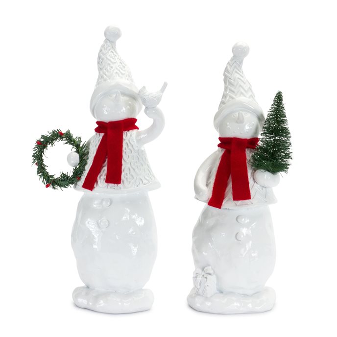 Snowman Figuine with Pine Accent (Set of 2) Thumbnail