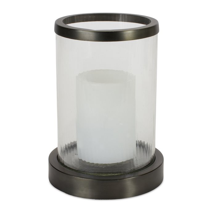 Ribbed Glass Candle Holder with Metal Base Thumbnail