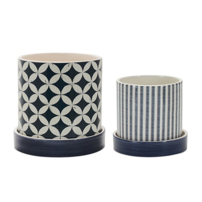 Geometric Pattern Planter with Plate (Set of 2) Thumbnail