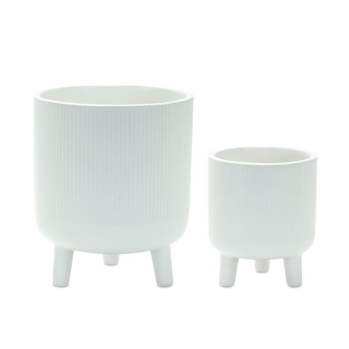 Ribbed Stone Footed Planter (Set of 2) Thumbnail