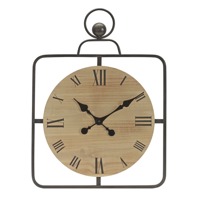 Wooden Wall Clock in Iron Frame 16"D Thumbnail