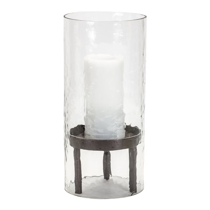 Wavy Glass Hurricane Candle Holder with Metal Stand Thumbnail