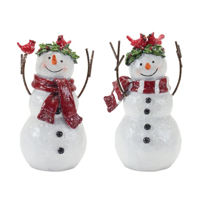 Snowman Figurine with Cardinal Accents (Set of 2) Thumbnail