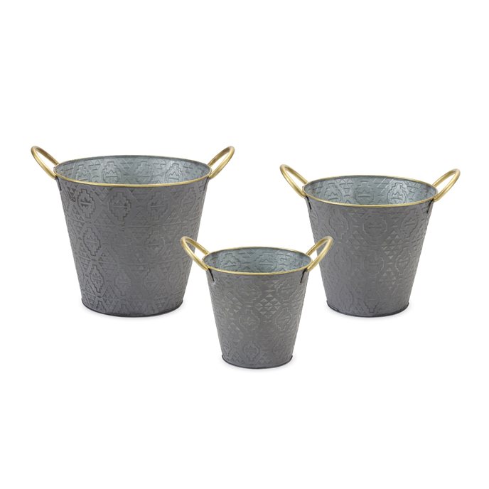 Metal Aztec Pail Planter (Set of 3) Thumbnail