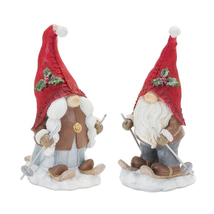 Winter Gnome on Skis Figurine (Set of 2) Thumbnail