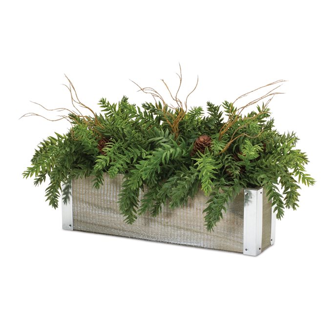 Winter Pine Centerpiece in Wood Planter (Set of 2) Thumbnail