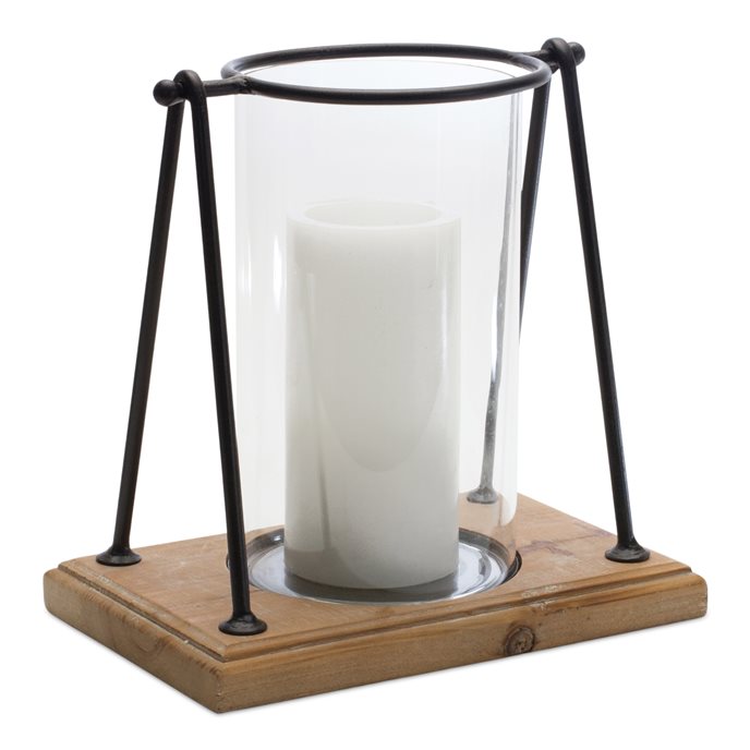 Modern Framed Candle Holder with Wood Base (Set of 2) Thumbnail