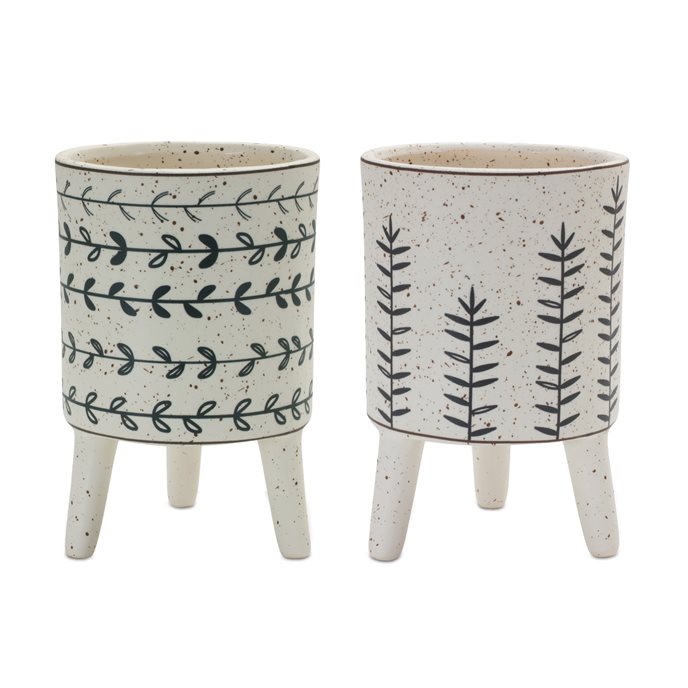Footed Foliage Print Planter (Set of 2) Thumbnail