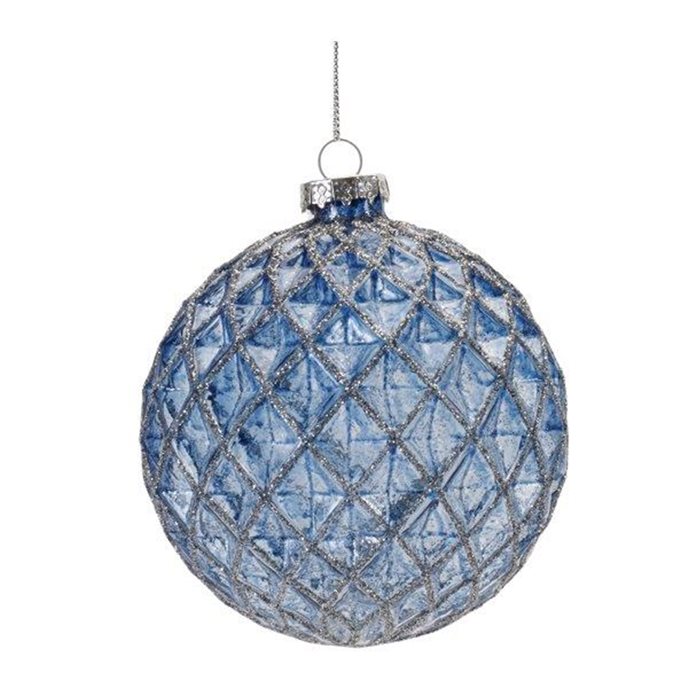 Blue Glittered Harlequin Glass Ball Ornament (Set of 6) Thumbnail