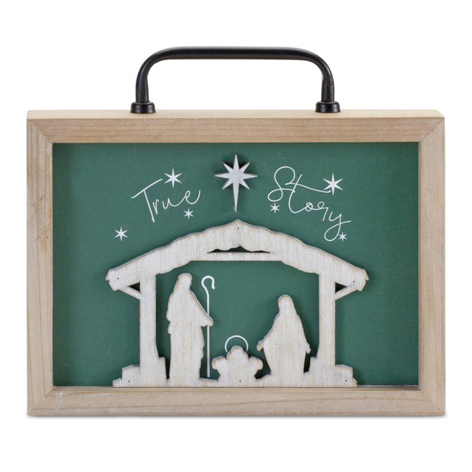 Wood "True Story" Nativity Plaque with Handle 9.5"L Thumbnail