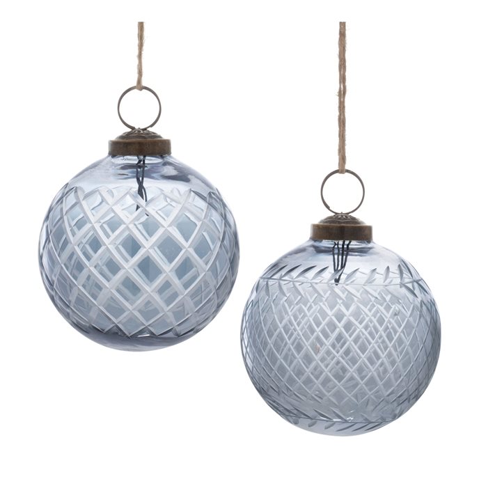 Blue Harlequin Etched Glass Ball Ornament (Set of 6) Thumbnail