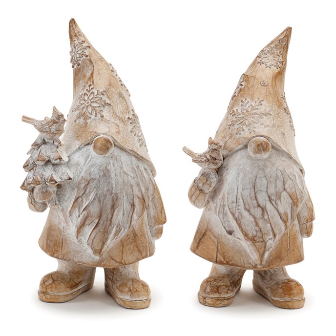 Carved Winter Gnome with Bird Figurine (Set of 2) Thumbnail