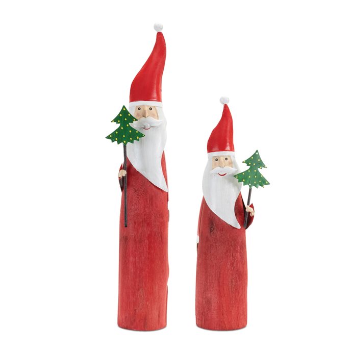 Wood Santa Figure with Metal Accents (Set of 2) Thumbnail