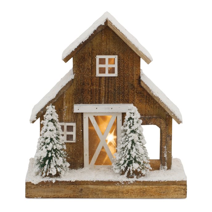 LED Flocked Winter Barn Display 12"H Thumbnail