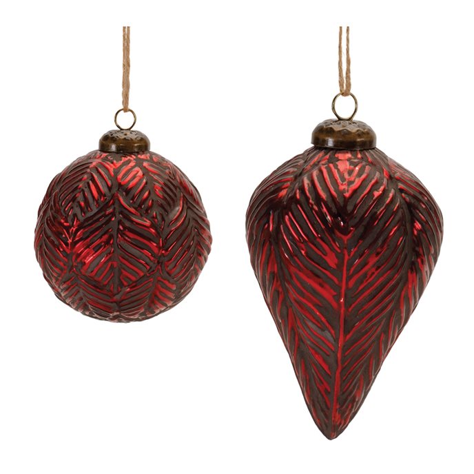Burgandy Etched Glass Ornament (Set of 6) Thumbnail
