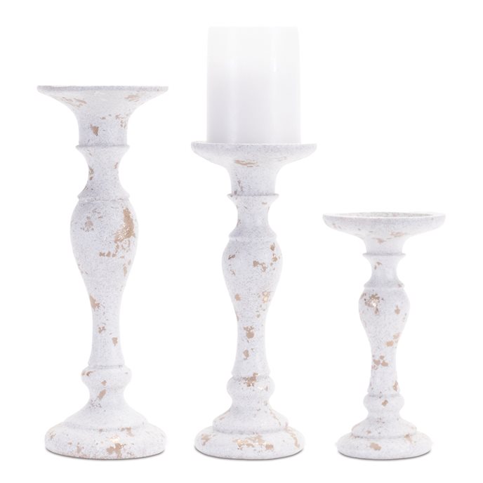 Aged White Candle Holder (Set of 3) Thumbnail