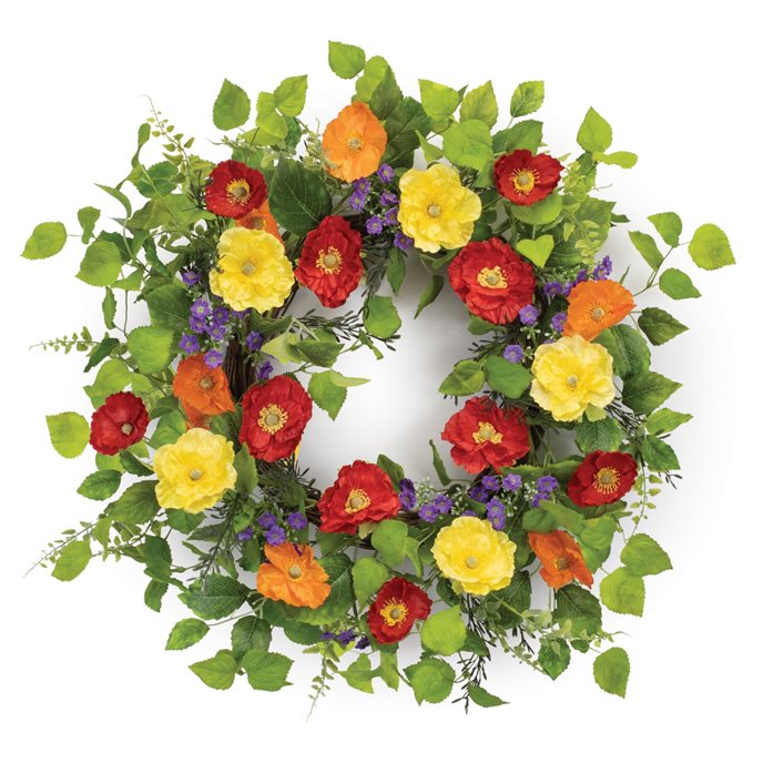 Mixed Poppy Floral Wreath 22"D Thumbnail