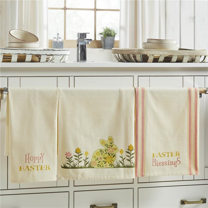 Bunny Hop Floral Bunny &amp; Easter Tea Towel Set of 3 16x28 Thumbnail
