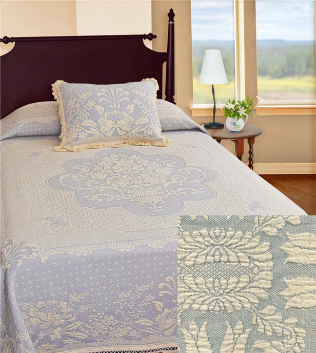 Abigail Style Queen French Blue Bedspread Thumbnail