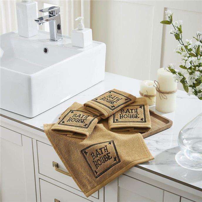 Bath House Prim Stars Tan Washcloth Set of 4 12x12 Thumbnail
