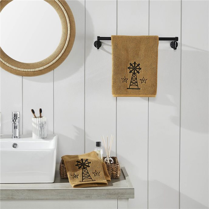 Black Windmill &amp; Stars Tan Hand Towel Set of 2 16x26 Thumbnail
