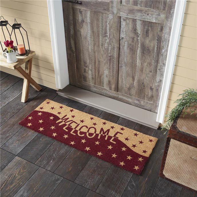 Burgundy Tan Stars Coir Welcome Rug Rect 17x48 Thumbnail