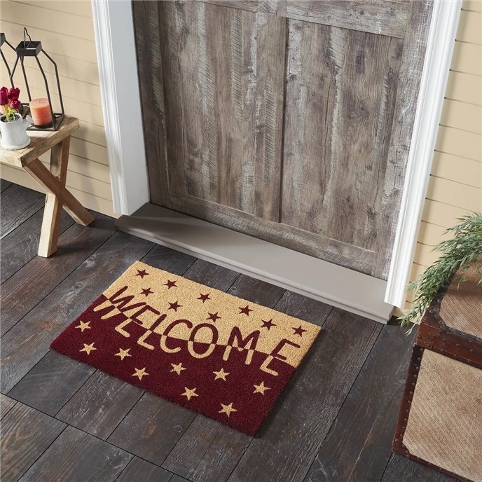 Burgundy Tan Stars Coir Welcome Rug Rect 20x30 Thumbnail