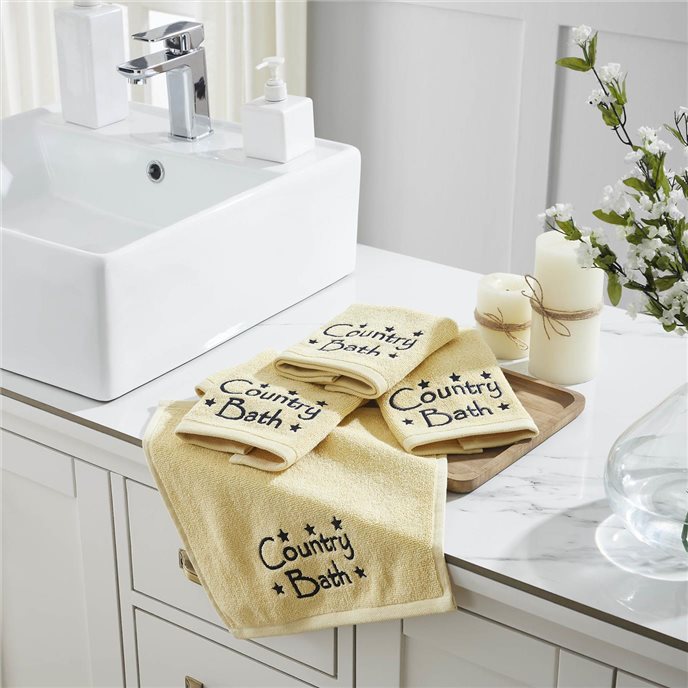 Navy Country Bath Stars Creme Washcloth Set of 4 12x12 Thumbnail
